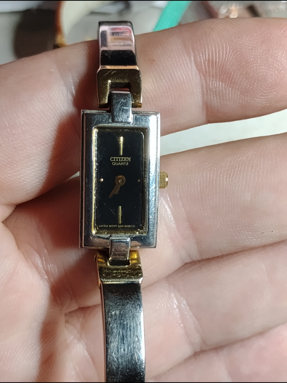 Citizen Two-Tone Rectangular Bracelet Watch in Black and Gold